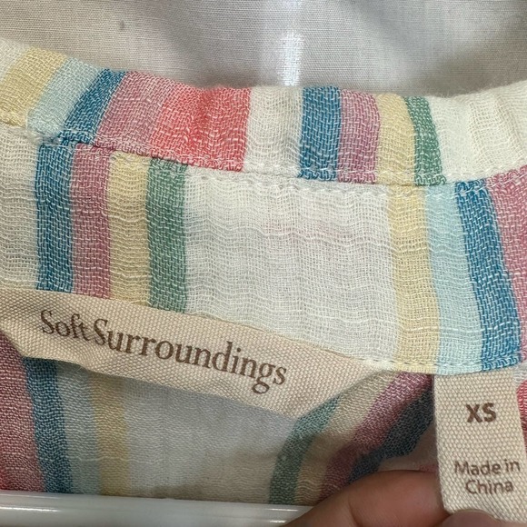 Soft Surroundings Button Up Tunic Long Sleeve Cotton Rainbow Stripes sz XS - Picture 5 of 9